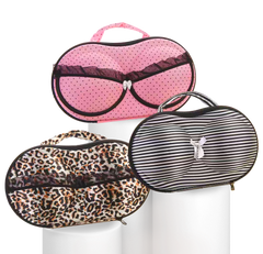 Bra Travel Case Trio featuring three stylish options - Roar, Pretty-N-Pink, and Classic Chic, perfect for gifting and organizing intimates on the go.