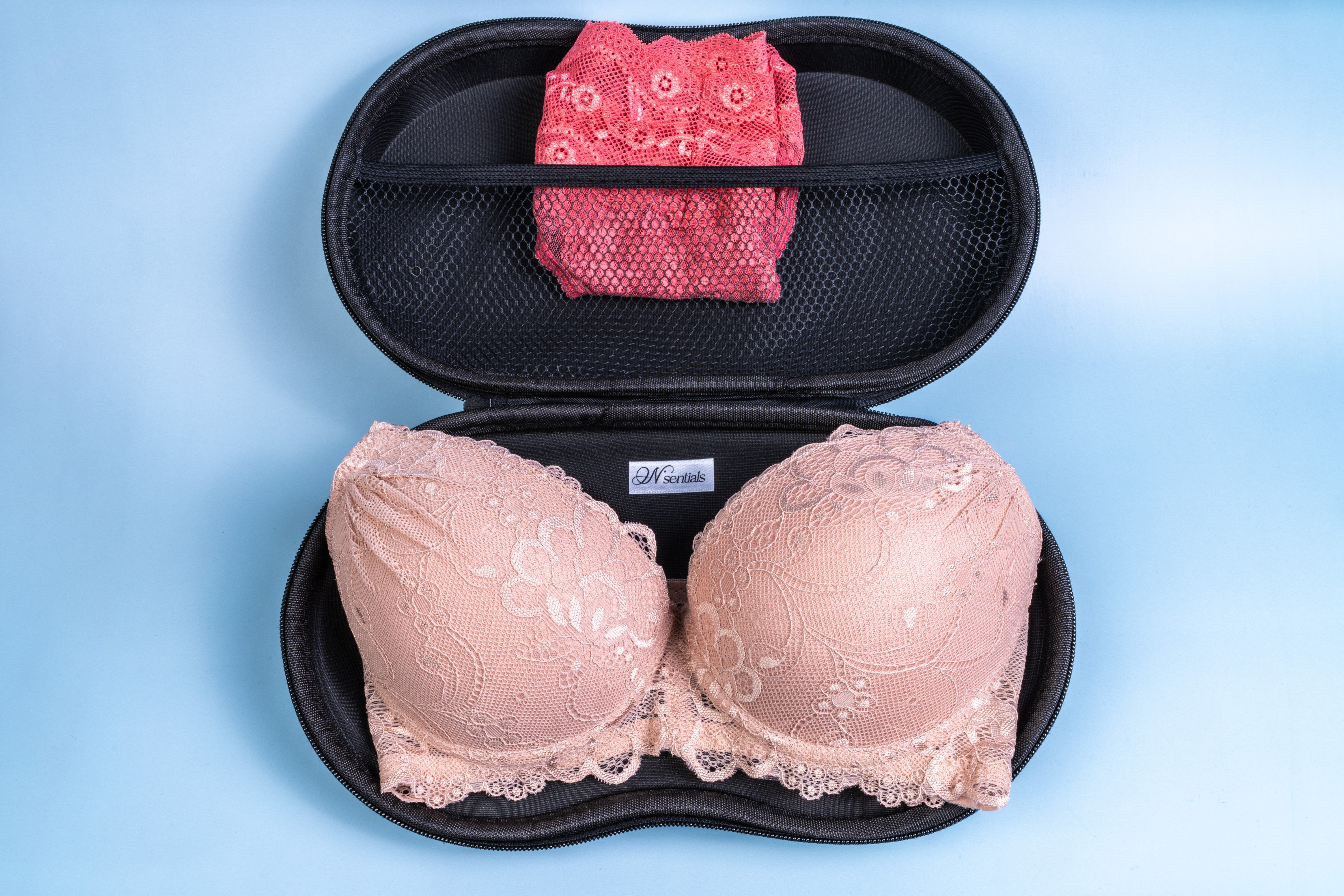 Bra Travel Case Trio by N'Sentials, including Roar, Pretty-N-Pink, and Classic Chic, offering an elegant and functional way to store bras and intimates.